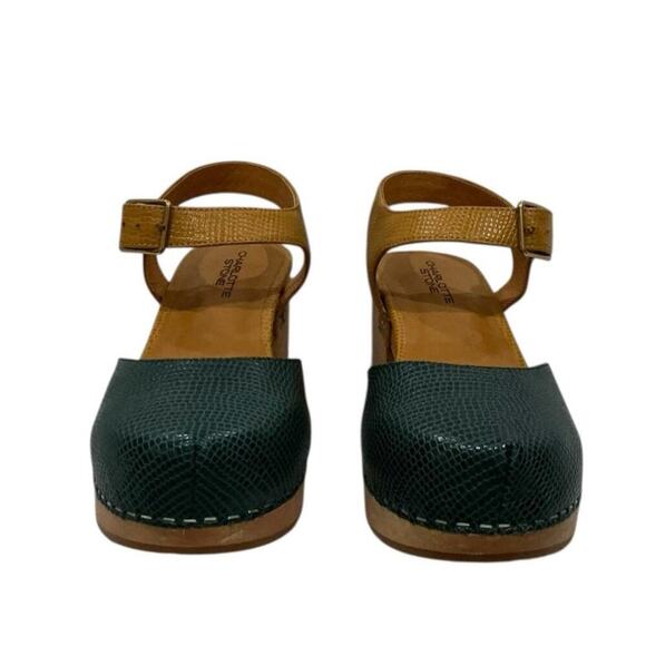 Charlotte Stone Maude Leather Platform Clogs Emerald And Caramel Size 8 - Picture 7 of 15